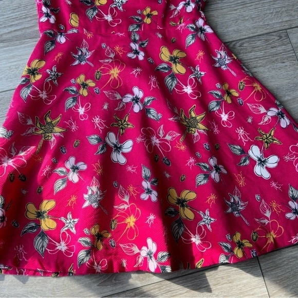 Yumi Sleeveless Floral Casual DARK PINK SKATER DRESS - Picture 7 of 14